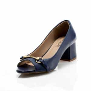 Peep Toe Couro Azul Marinho