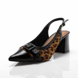 Scarpin Couro Preto - Detalhe Onça